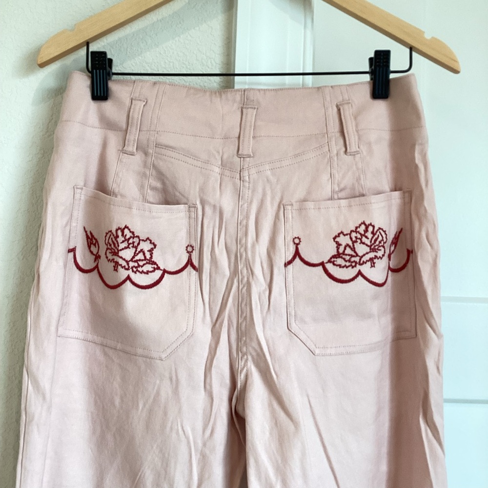 🥬🐇NWOT Anthropologie Maeve Junie Embroidered High-Rise Flare Pants 29 Bunny - Picture 11 of 15